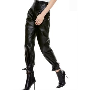 ALICE + OLIVIA 🏷️NWT 'Ivette' Lambskin Leather High Waist Pants Ankle Ties Sz10